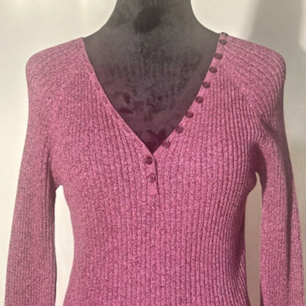 Reference Point Pink V-Neck Ribbed Sweater, Large - Picture 5 of 8